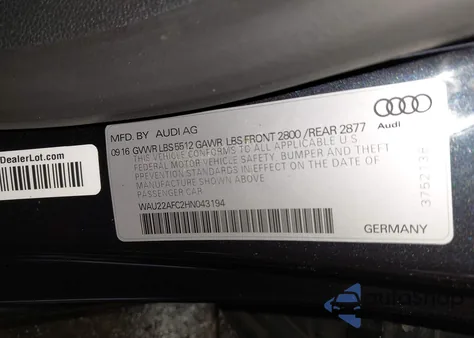 2017 Audi A7 3.0T Premium Plus from USA, damaged, VIN WAU22AFC2HN043194